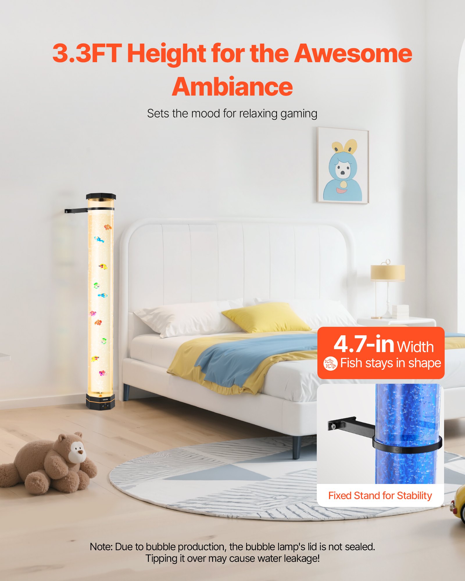 VEVOR Lámpara Sensorial de Burbujas, Tubo de Burbujas de 1 m Lámpara Sensorial para Acuario con 10 Peces Flotantes, 16 Efectos de Color y Control Remoto para Sala de Estar, Decoración del Hogar