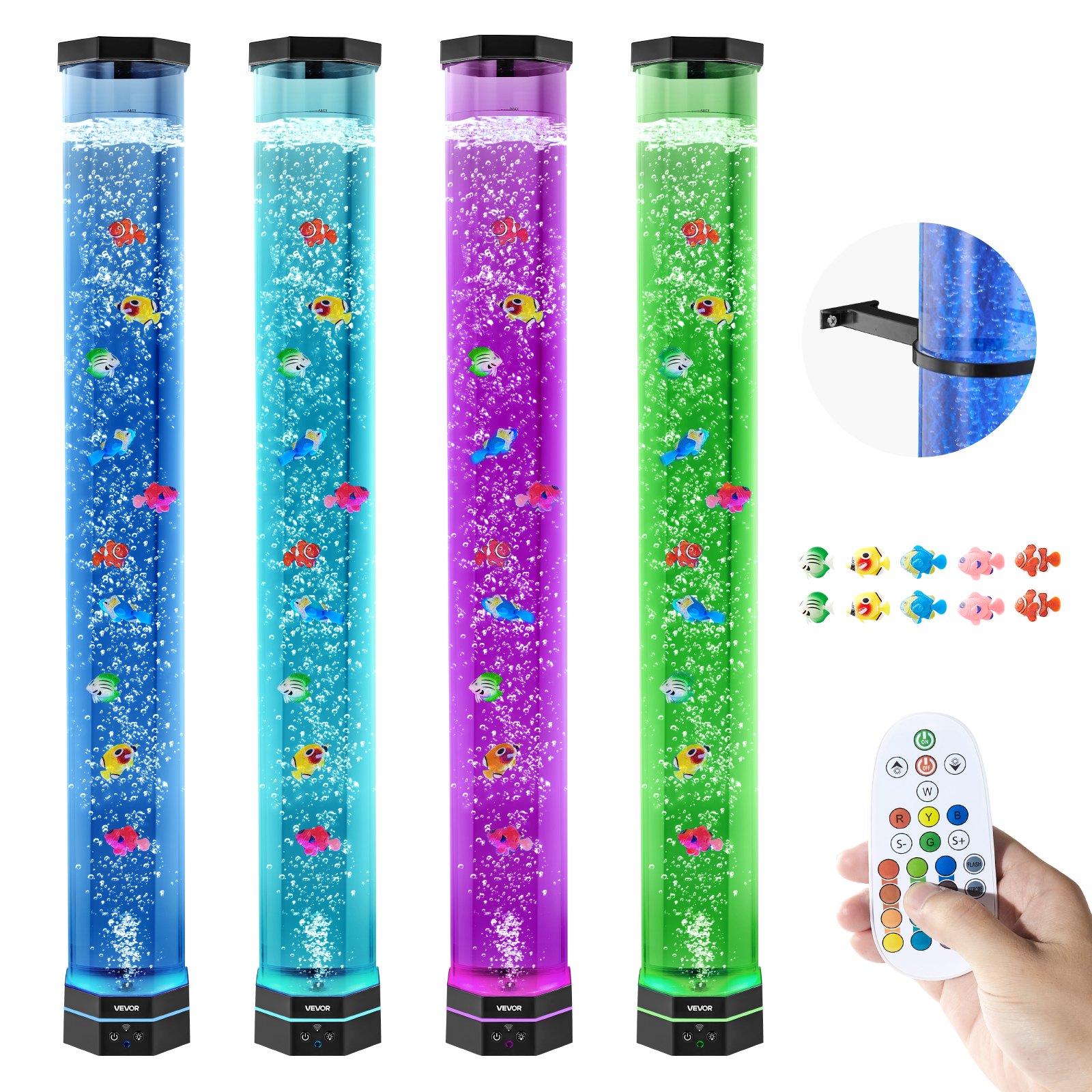VEVOR Lámpara Sensorial de Burbujas, Tubo de Burbujas de 1 m Lámpara Sensorial para Acuario con 10 Peces Flotantes, 16 Efectos de Color y Control Remoto para Sala de Estar, Decoración del Hogar