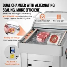 Selladora al vacío de cámara VEVOR, potencia de sellado de 1200 W, máquina de envasado al vacío para alimentos húmedos, carnes, adobos y más, tamaño compacto con longitud de sellado de 23,62", utilizada en cocinas domésticas y uso comercial