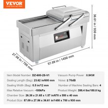 Selladora al vacío de cámara VEVOR, potencia de sellado de 1200 W, máquina de envasado al vacío para alimentos húmedos, carnes, adobos y más, tamaño compacto con longitud de sellado de 23,62", utilizada en cocinas domésticas y uso comercial