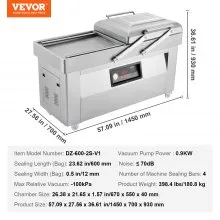 Selladora al vacío de cámara VEVOR, potencia de sellado de 1200 W, máquina de envasado al vacío para alimentos húmedos, carnes, adobos y más, tamaño compacto con longitud de sellado de 23,62", utilizada en cocinas domésticas y uso comercial