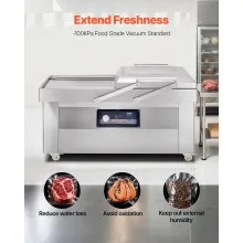Selladora al vacío de cámara VEVOR, potencia de sellado de 1200 W, máquina de envasado al vacío para alimentos húmedos, carnes, adobos y más, tamaño compacto con longitud de sellado de 23,62", utilizada en cocinas domésticas y uso comercial