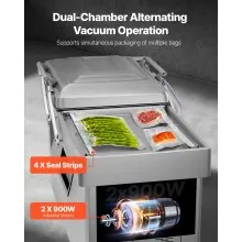 Selladora al vacío de cámara VEVOR, potencia de sellado de 1200 W, máquina de envasado al vacío para alimentos húmedos, carnes, adobos y más, tamaño compacto con longitud de sellado de 23,62", utilizada en cocinas domésticas y uso comercial