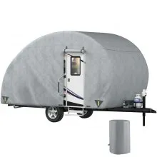 VEVOR Cubierta de remolque en forma de lágrima, apta para remolques de 10 a 12 pies, cubierta de caravana de 4 capas no tejida mejorada, cubierta de remolque de viaje impermeable a prueba de rayos UV con 2 correas a prueba de viento y 1 bolsa de almacenamiento