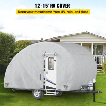 VEVOR Cubierta de remolque en forma de lágrima, apta para remolques de 16' - 18', cubierta de caravana de 4 capas no tejida mejorada, cubierta de remolque de viaje impermeable a prueba de rayos UV con 2 correas a prueba de viento y 1 bolsa de almacenamiento
