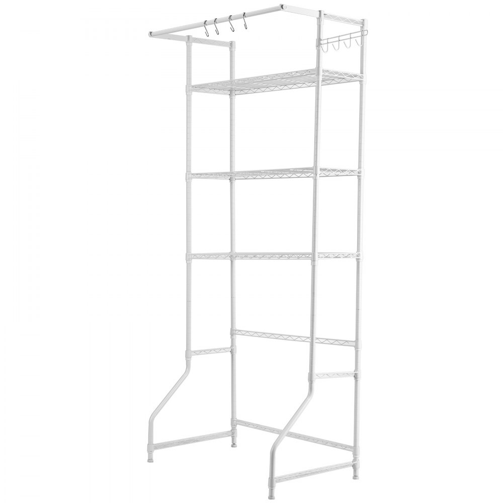 Estante de almacenamiento VEVOR para lavadora y secadora, tendedero de 3 niveles para lavandería con barra para perchas y ganchos, estantes ajustables de una fila para lavadora que ahorran espacio, para almacenamiento y organización de la lavandería, blanco