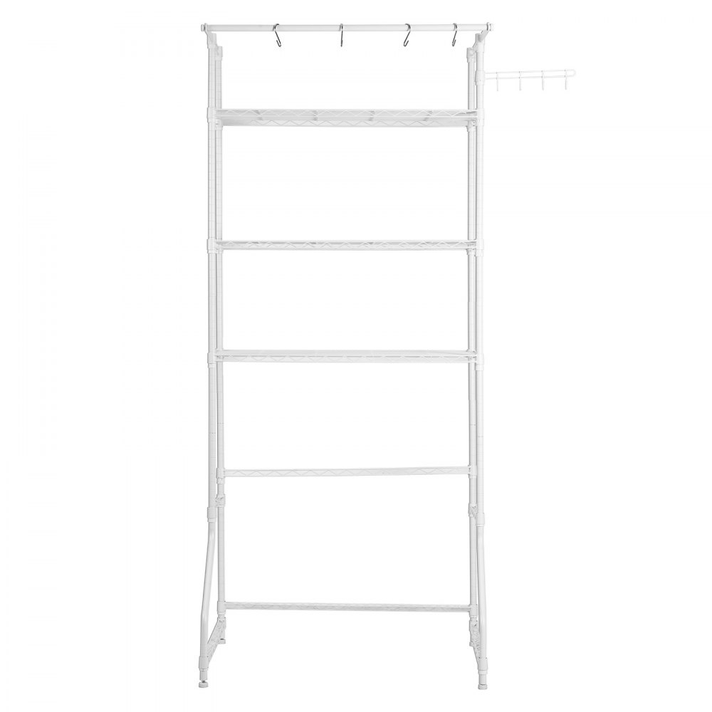 Estante de almacenamiento VEVOR para lavadora y secadora, tendedero de 3 niveles para lavandería con barra para perchas y ganchos, estantes ajustables de una fila para lavadora que ahorran espacio, para almacenamiento y organización de la lavandería, blanco