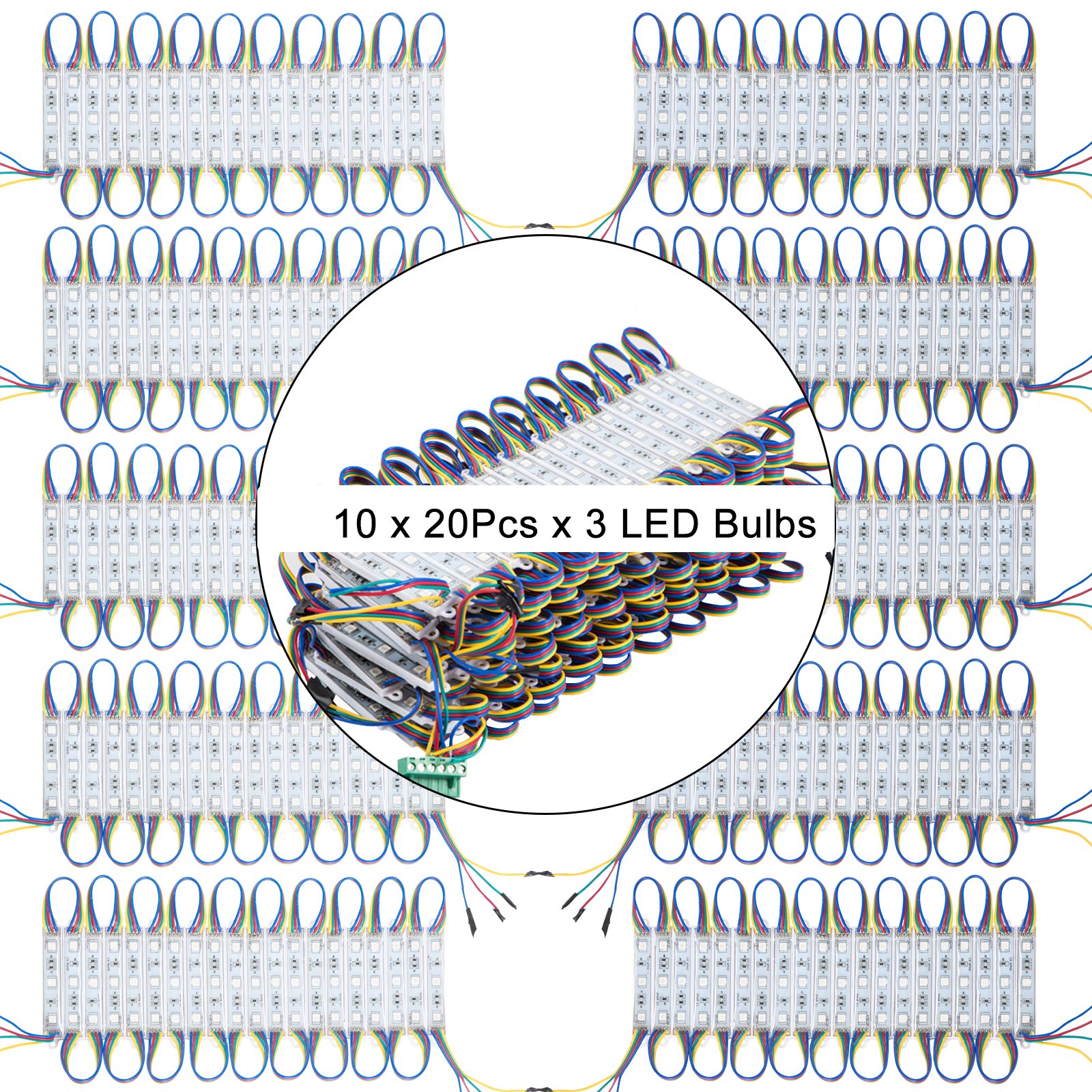 Luces de escaparate VEVOR: paquetes de tiras LED con cableado multicolor.