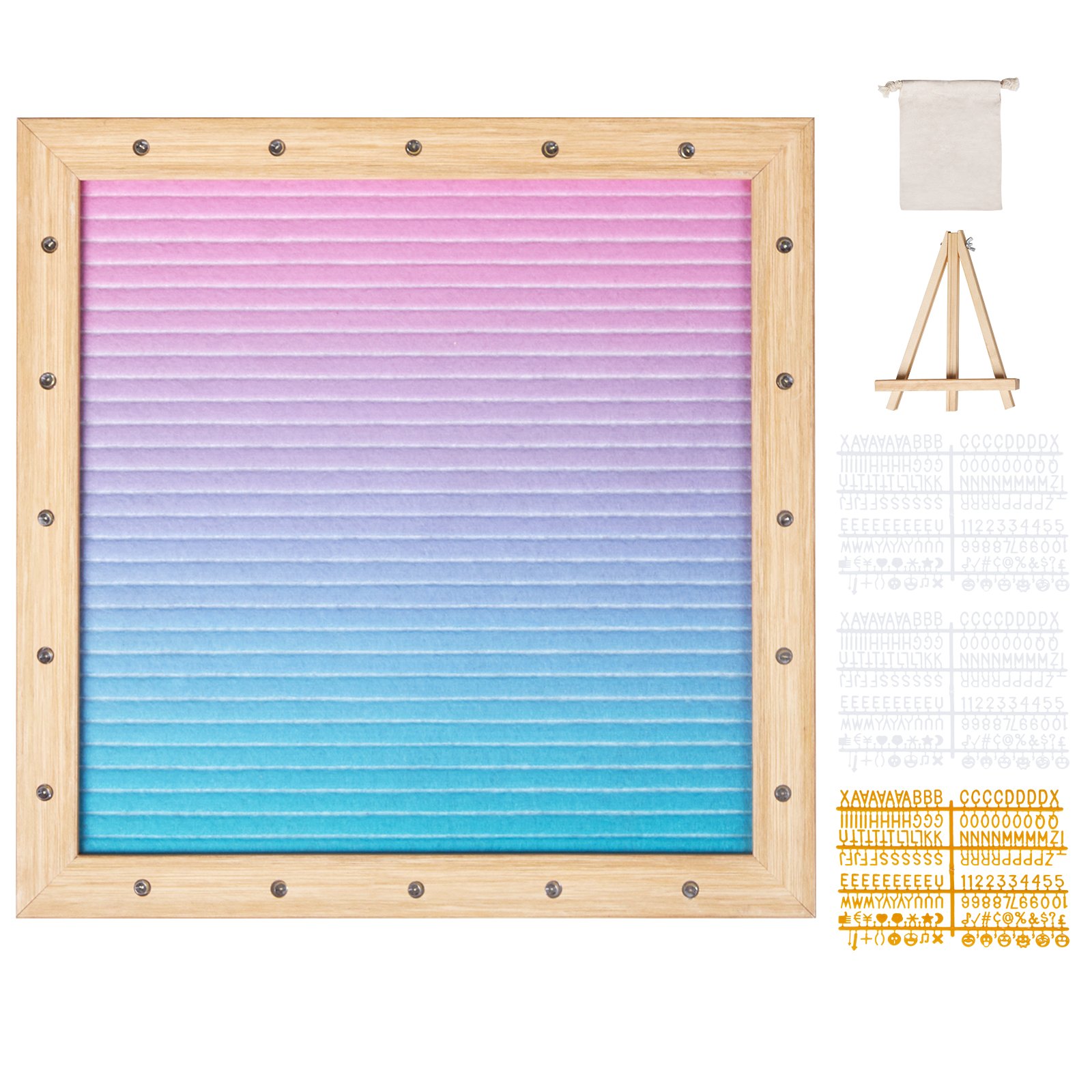 VEVOR Tablero de letras de fieltro degradado, tablero de mensajes de fieltro de 10.0 x 10.0 in, tableros de letreros intercambiables con 510 letras, soporte y luces LED integradas, cartel de anuncio de bebé para decoración del hogar, aula, oficina, boda