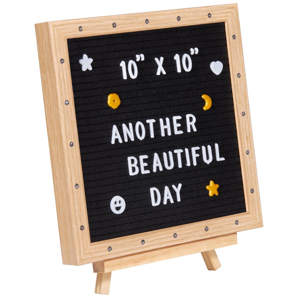 Tablero de letras de fieltro negro VEVOR, tablero de mensajes de fieltro de 25 x 25 cm, letreros intercambiables con 510 letras, soporte y luces LED integradas, letrero para anunciar un bebé, ideal para el hogar, el aula, la oficina, la decoración de bodas.
