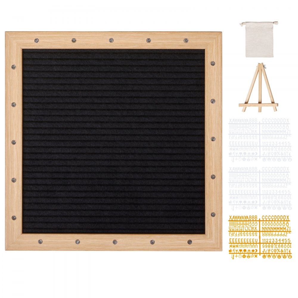 Tablero de letras de fieltro negro VEVOR, tablero de mensajes de fieltro de 25 x 25 cm, letreros intercambiables con 510 letras, soporte y luces LED integradas, letrero para anunciar un bebé, ideal para el hogar, el aula, la oficina, la decoración de bodas.