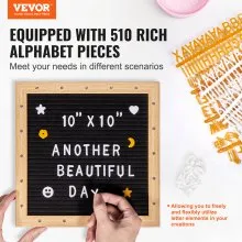VEVOR Tablero de letras de fieltro negro, tablero de mensajes de fieltro de 10.0 x 10.0 in, tableros de letreros intercambiables con 510 letras, soporte y luces LED integradas, cartel de anuncio de bebé para decoración del hogar, aula, oficina, boda