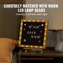 VEVOR Tablero de letras de fieltro negro, tablero de mensajes de fieltro de 10.0 x 10.0 in, tableros de letreros intercambiables con 510 letras, soporte y luces LED integradas, cartel de anuncio de bebé para decoración del hogar, aula, oficina, boda