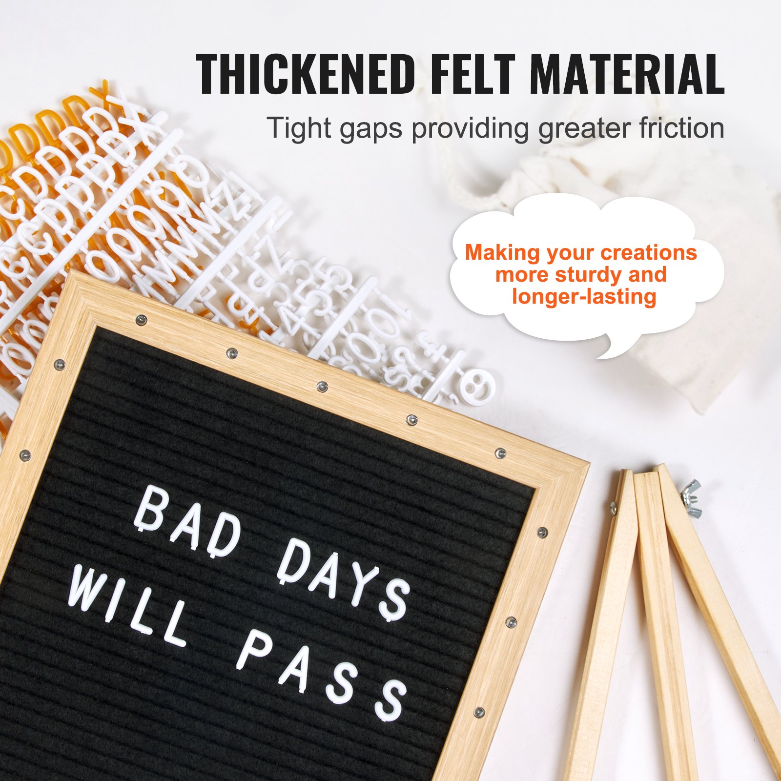 Tablero de letras de fieltro negro VEVOR, tablero de mensajes de fieltro de 25 x 25 cm, letreros intercambiables con 510 letras, soporte y luces LED integradas, letrero para anunciar un bebé, ideal para el hogar, el aula, la oficina, la decoración de bodas.