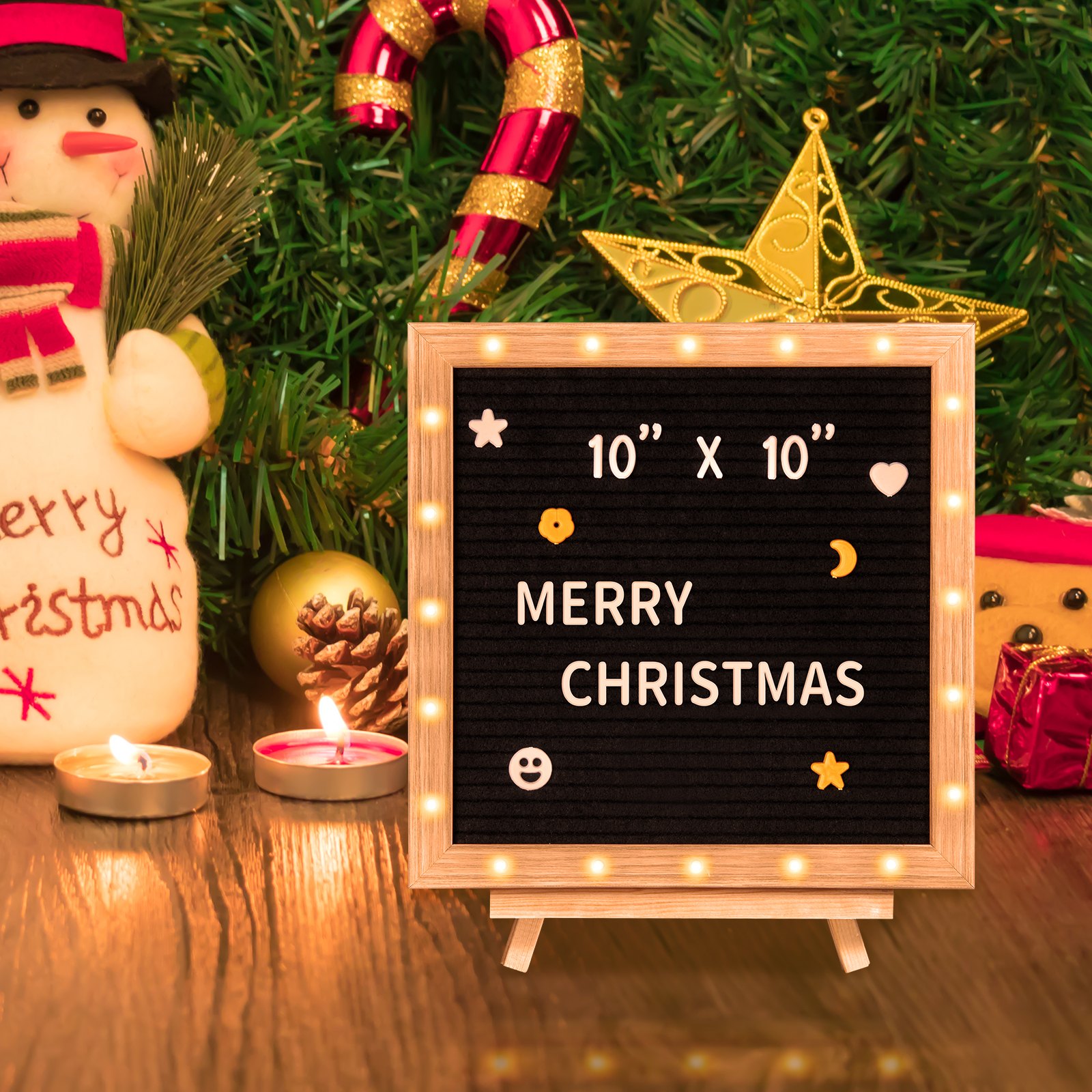 Tablero de letras de fieltro negro VEVOR, tablero de mensajes de fieltro de 25 x 25 cm, letreros intercambiables con 510 letras, soporte y luces LED integradas, letrero para anunciar un bebé, ideal para el hogar, el aula, la oficina, la decoración de bodas.