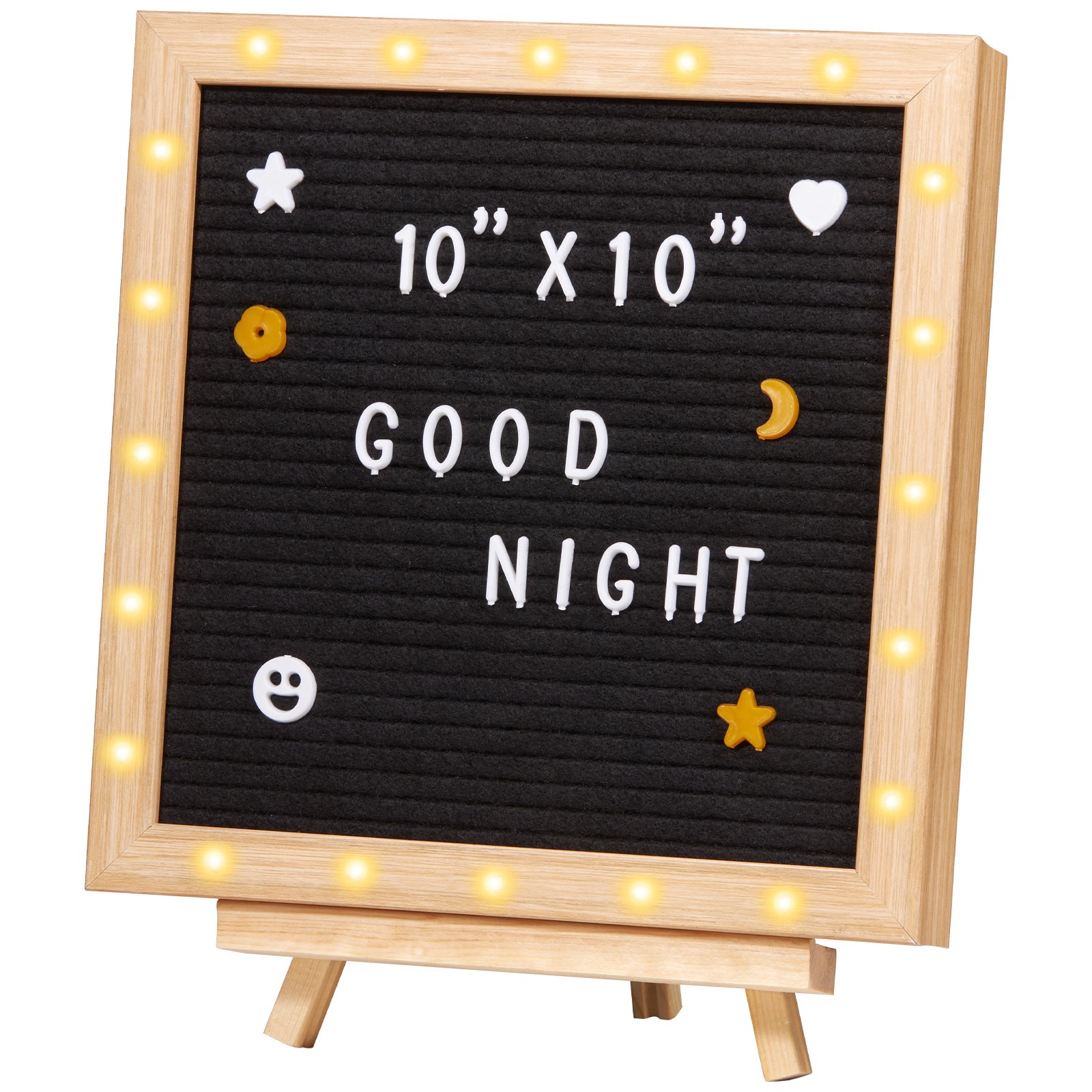 Tablero de letras de fieltro negro VEVOR, tablero de mensajes de fieltro de 25 x 25 cm, letreros intercambiables con 510 letras, soporte y luces LED integradas, letrero para anunciar un bebé, ideal para el hogar, el aula, la oficina, la decoración de bodas.
