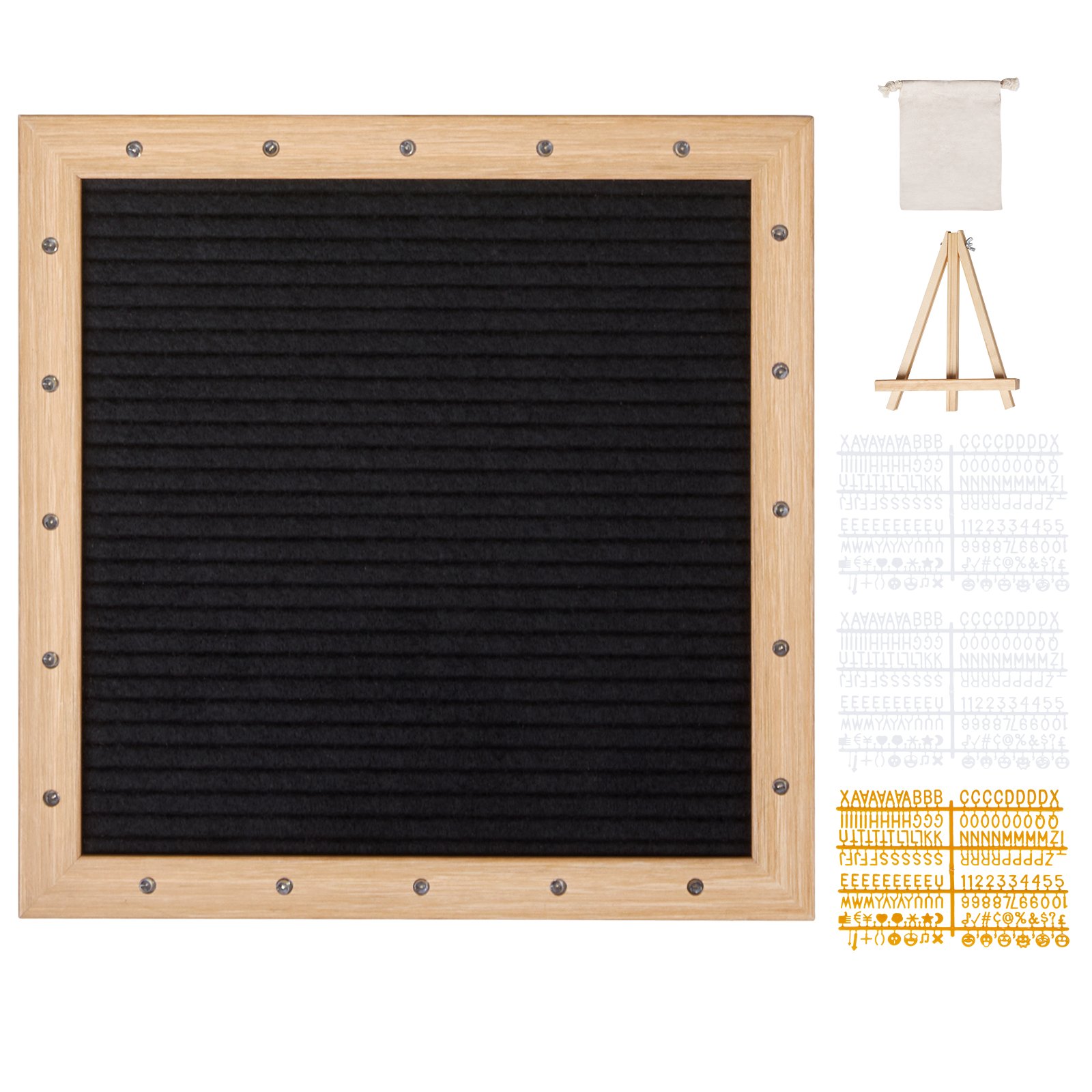 Tablero de letras de fieltro negro VEVOR, tablero de mensajes de fieltro de 25 x 25 cm, letreros intercambiables con 510 letras, soporte y luces LED integradas, letrero para anunciar un bebé, ideal para el hogar, el aula, la oficina, la decoración de bodas.