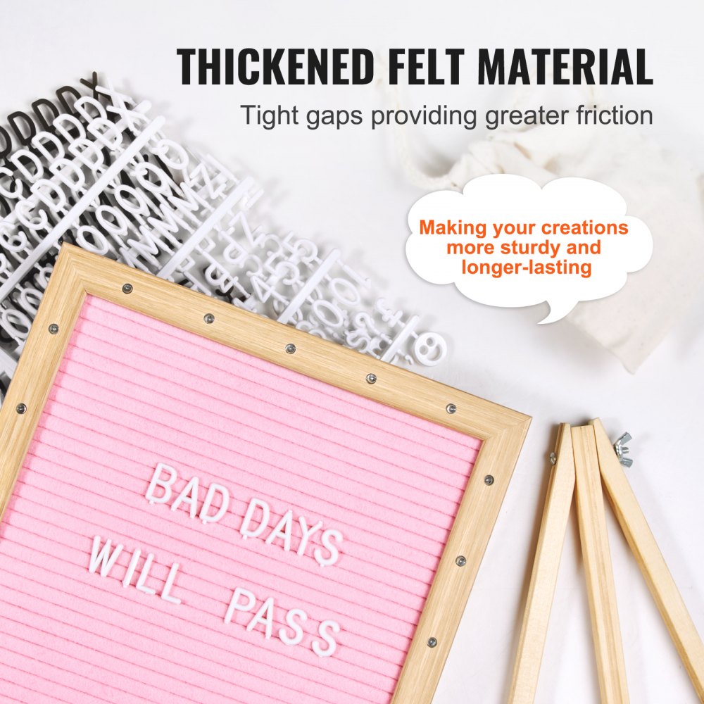VEVOR Tablero de letras de fieltro rosa, tablero de mensajes de fieltro de 10.0 x 10.0 in, tableros de letreros intercambiables con 510 letras, soporte y luces LED integradas, cartel de anuncio de bebé para decoración del hogar, aula, oficina, boda