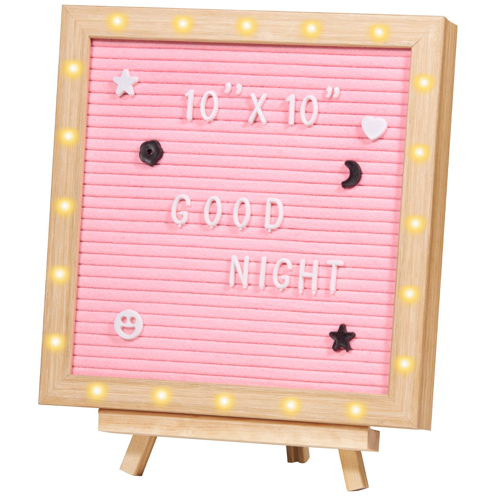 VEVOR Tablero de letras de fieltro rosa, tablero de mensajes de fieltro de 10.0 x 10.0 in, tableros de letreros intercambiables con 510 letras, soporte y luces LED integradas, cartel de anuncio de bebé para decoración del hogar, aula, oficina, boda