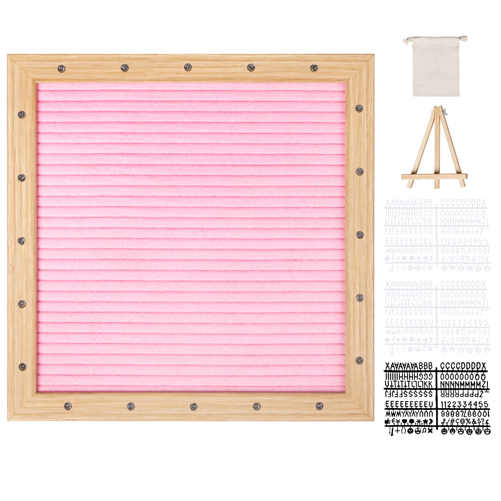 VEVOR Tablero de letras de fieltro rosa, tablero de mensajes de fieltro de 10.0 x 10.0 in, tableros de letreros intercambiables con 510 letras, soporte y luces LED integradas, cartel de anuncio de bebé para decoración del hogar, aula, oficina, boda