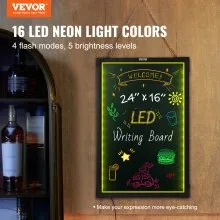 VEVOR Tablero de escritura de mensajes LED, pizarra iluminada borrable de 24.0 x 16.0 in, tablero de letrero de menú con efecto neón, tablero de dibujo con 8 marcadores de tiza fluorescentes y control remoto, para tienda de bodas en casa