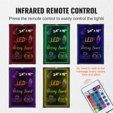 VEVOR Tablero de escritura de mensajes LED, pizarra iluminada borrable de 24.0 x 16.0 in, tablero de letrero de menú con efecto neón, tablero de dibujo con 8 marcadores de tiza fluorescentes y control remoto, para tienda de bodas en casa