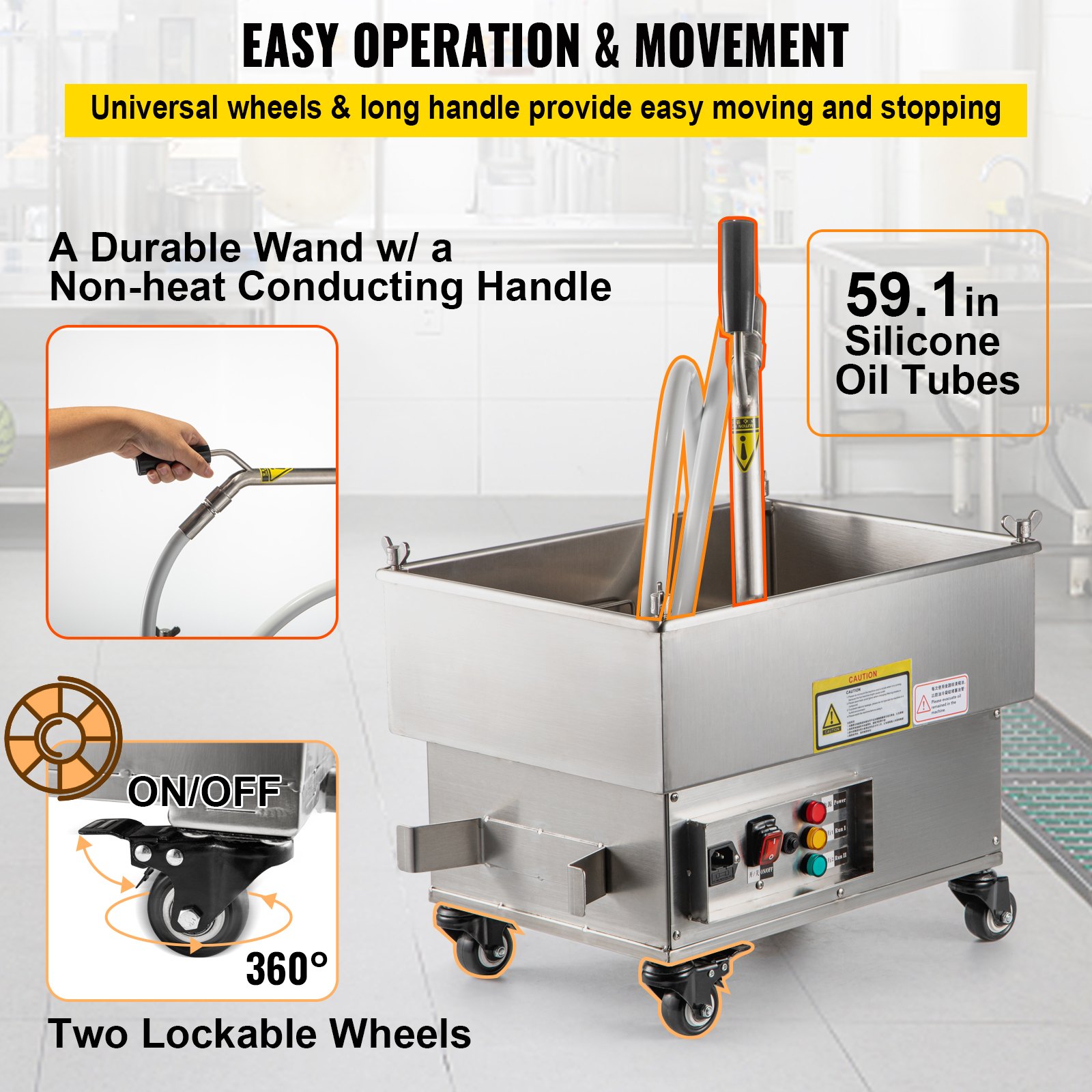 Filtro de freidora móvil VEVOR, capacidad de 44 LBS/22 L/5,8 galones, sistema de filtrado de aceite de 300 W con caudal de 5 L/min, sistema de filtrado de aceite de freír móvil con bomba de 10 L/min y manguera de aceite, 110 V/60 Hz