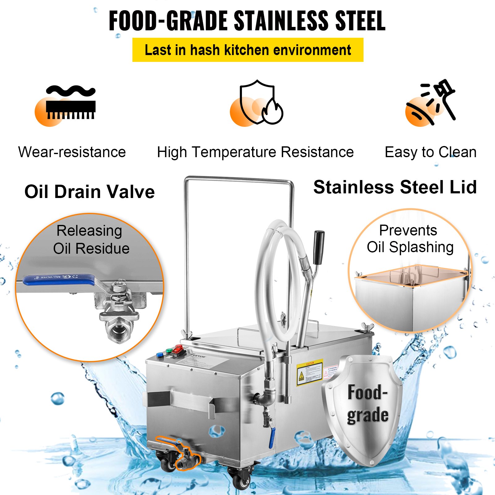 40L 80LBS Capacidad de aceite Sistema de filtración de aceite Filtro de freidora con tapa de acero inoxidable 110V