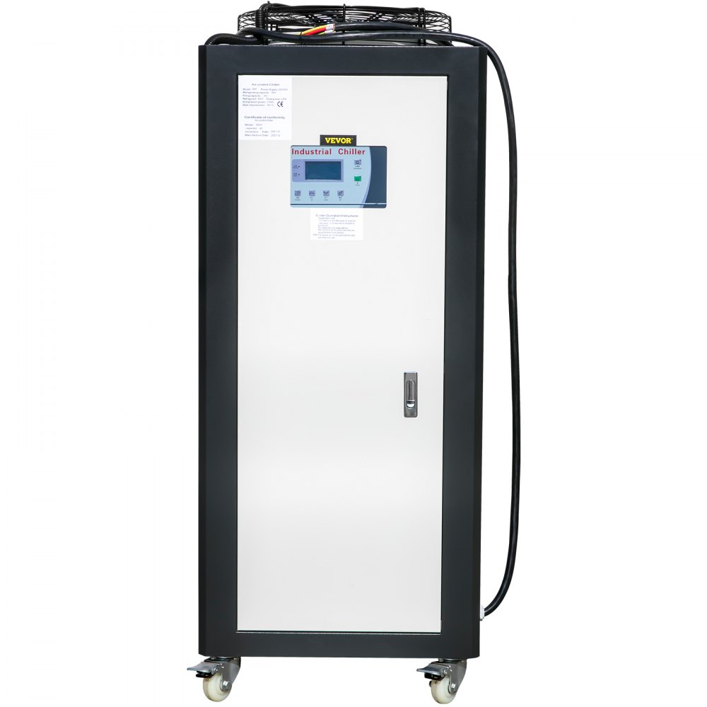 Enfriador de agua portátil VEVOR de 5 toneladas, refrigerado por aire, 5 HP, tanque de 53 L, condensador con aletas y control por microcomputadora, capacidad de enfriamiento de 15 kW, tanque de acero inoxidable.