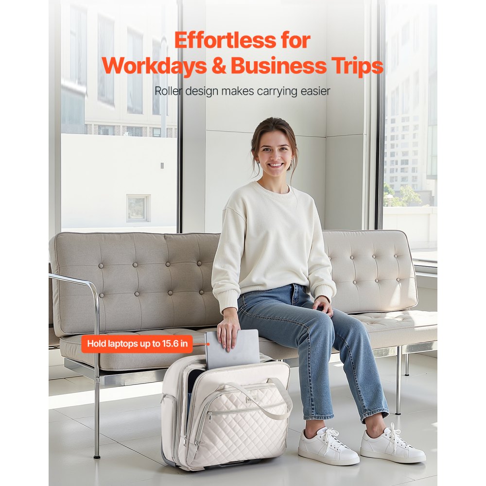 VEVOR Maleta para Ordenador Portátil de Hasta 39,62 cm, Bolso de Mano con 2 Ruedas Fijas y Un Asa Telescópica de 4 Alturas Ajustables para Trabajo, Oficina, Viajes de Negocios, Viajes Diarios