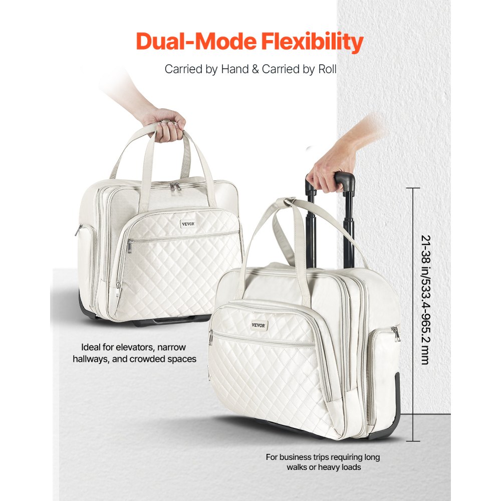 VEVOR Maleta para Ordenador Portátil de Hasta 39,62 cm, Bolso de Mano con 2 Ruedas Fijas y Un Asa Telescópica de 4 Alturas Ajustables para Trabajo, Oficina, Viajes de Negocios, Viajes Diarios