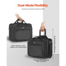Bolso con ruedas para ordenador portátil de 17,3 pulgadas, para el trabajo, para mujeres y hombres, color negro