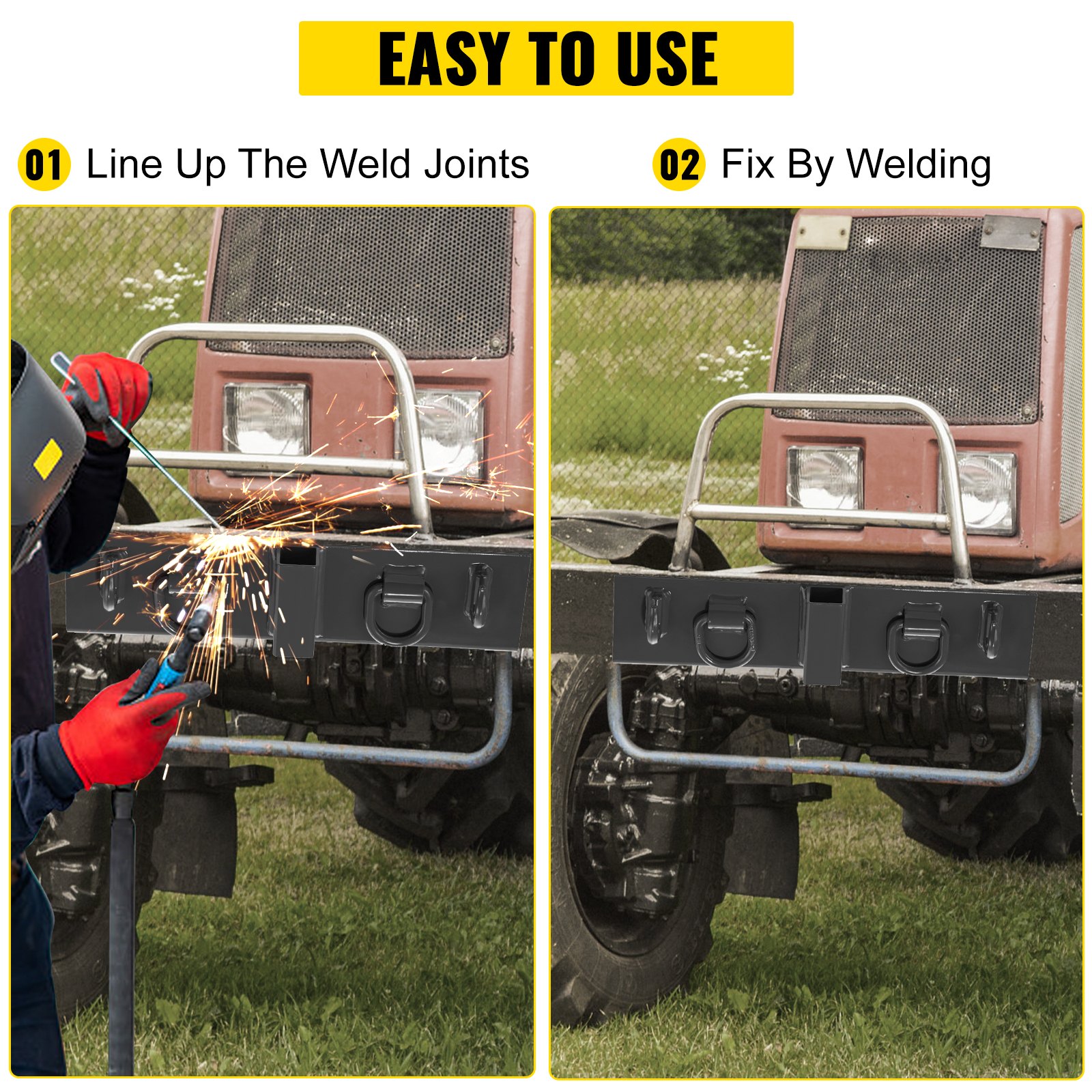 VEVOR Tractor Weld on Hooks, 1/4" Compact Weld on Grab Hooks, 4700LBS G70 Forged Heavy Duty Bolt on Hooks for Tractor Bucket with 1/2" Grilletes, Work Well for Tractor Bucket, RV, UTV, Truck