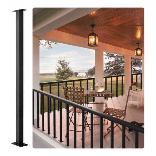 VEVOR Cable Rail Post Level Deck Stair Post 36 x 1.5 x 1.5" Cable Pasamanos Poste Acero inoxidable Acabado cepillado Barandilla de cubierta DIY Piquete sin agujero Kit de barandilla de escalera con soporte de montaje Negro