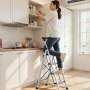 VEVOR Escalera de Aluminio Plegable 4 Peldaños, Escalera de Tijera con Pedal Antideslizante y Empuñadura Cómoda, Capacidad de 150 kg, Taburete Multifuncional para Cocina, Almacén, Hogar, Oficina