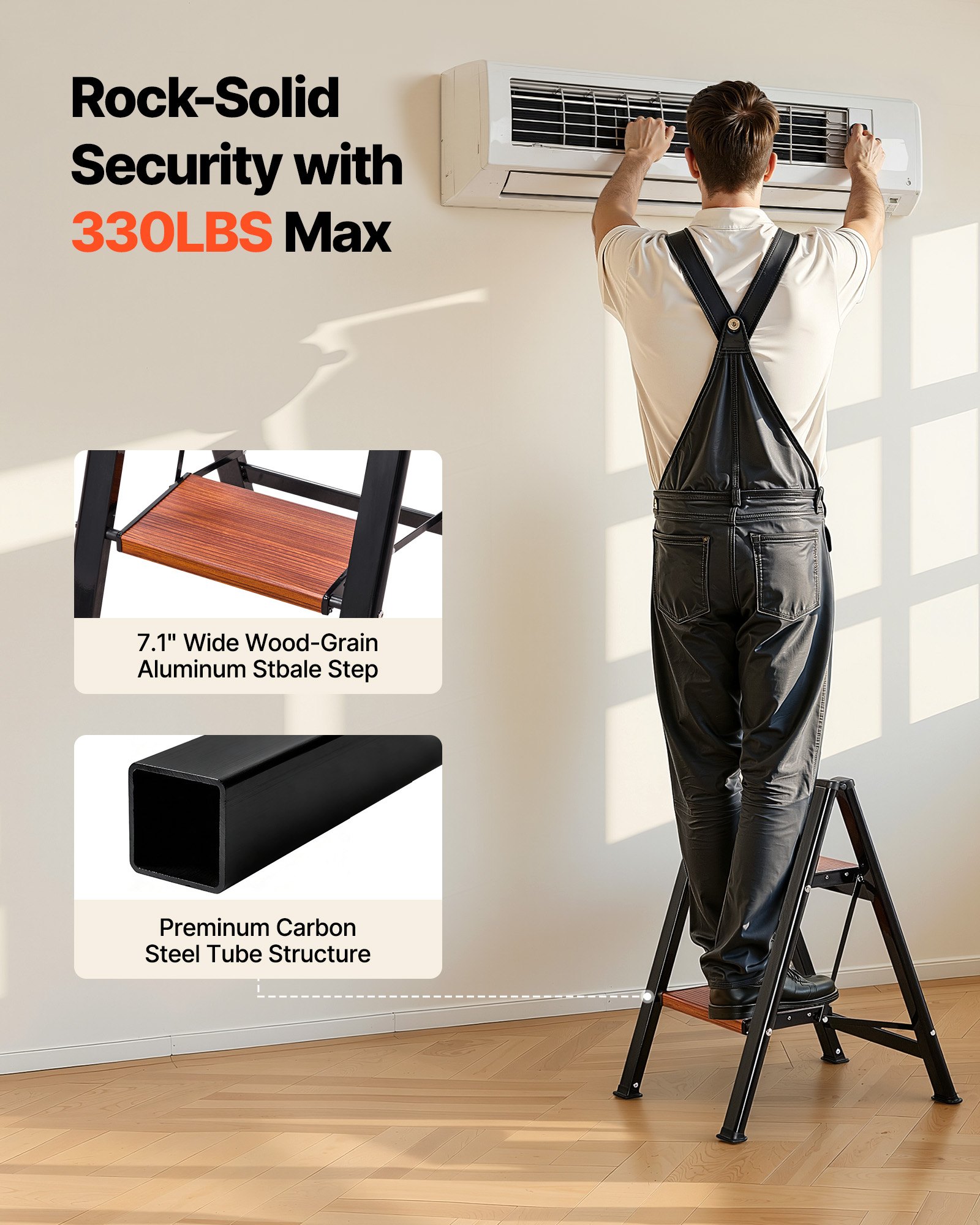 VEVOR Escalera Plegable 2 Peldaños, Escalera de Tijera con Pedal Ancho Antideslizante y Empuñadura Cómoda, Capacidad de 150 kg, Taburete Multifuncional para Cocina, Hogar, Plantas, Reparaciones