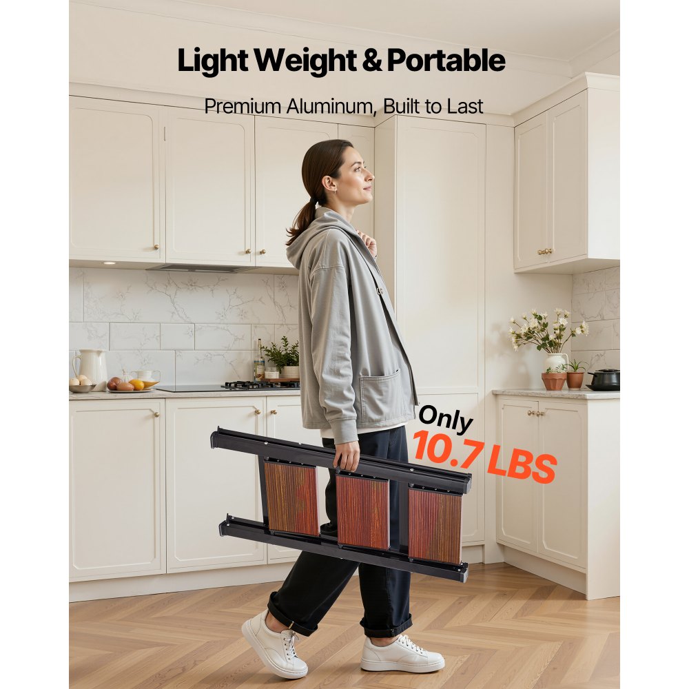 VEVOR Escalera Plegable 3 Peldaños, Escalera de Tijera con Pedal Ancho Antideslizante y Empuñadura Cómoda, Capacidad de 150 kg, Taburete Multifuncional para Cocina, Hogar, Plantas, Reparaciones