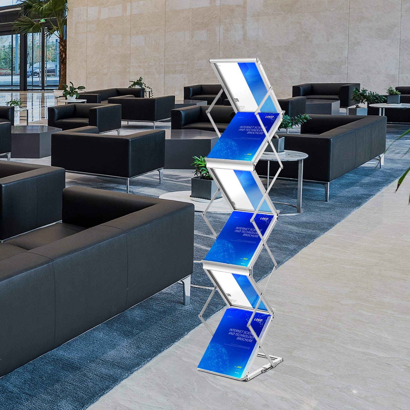 Estante de literatura VEVOR, 6 bolsillos, revistero de aluminio emergente, soporte de catálogo liviano con bolsa de transporte para sala de estar, hotel, feria comercial, exposición, oficina