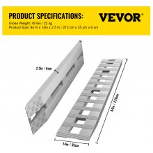 Rampas de aluminio VEVOR de 84x14 pulgadas, capacidad de 6000LBS, remolque de coche, camión, ATV, rampas, 1 par, 2 rampas
