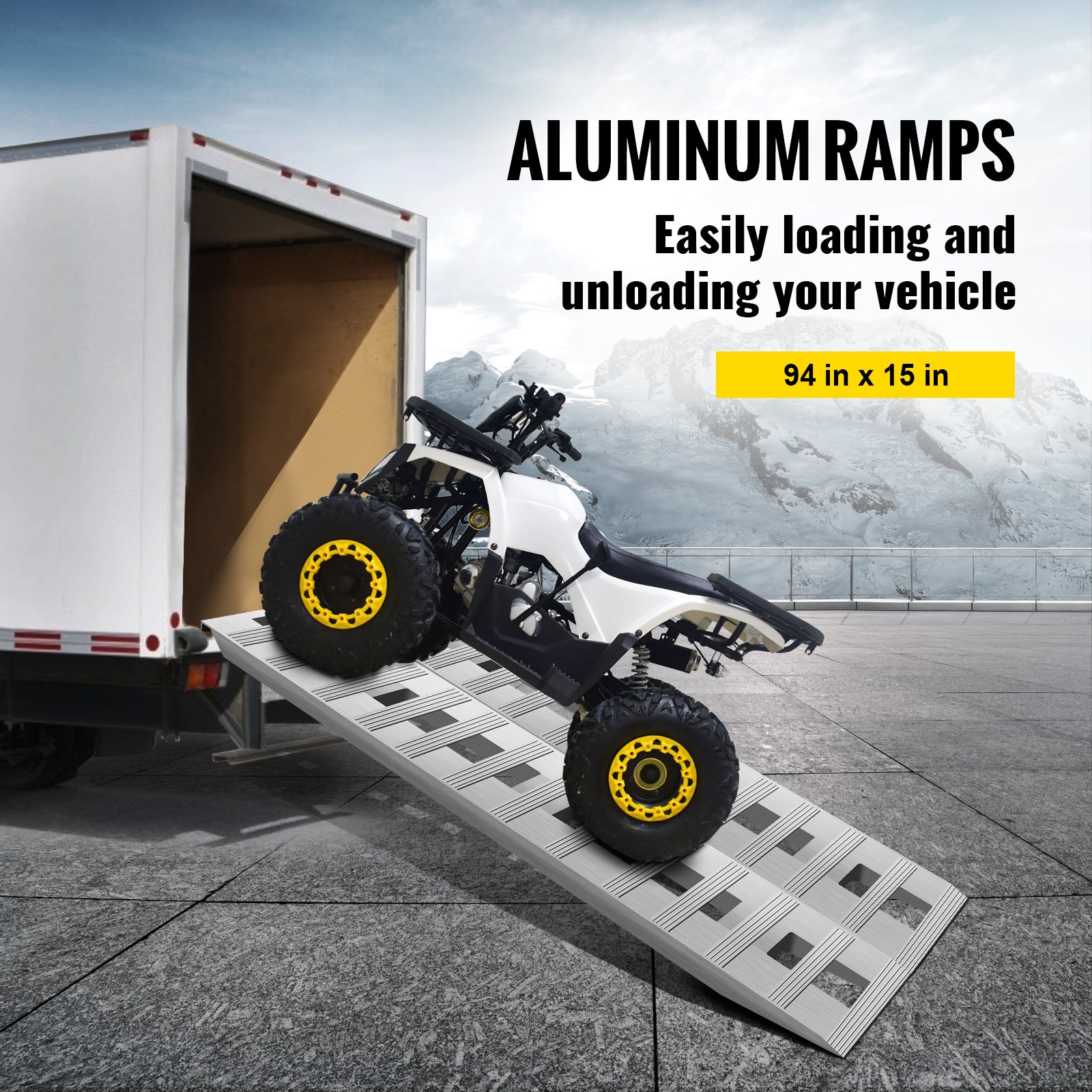 VEVOR 94 X 15 X 2.75 Pulgadas 94x15x2.75 Pulgadas Aluminio 6000LBS Capacidad Coche Remolque Camión ATV 1 Par 2 Rampas