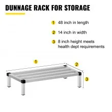 Estante de almacenamiento de aluminio VEVOR, estante de alimentos de piso comercial de 48 x 14 pulgadas, 8 pulgadas fuera del piso, estante de almacenamiento de aluminio de capacidad de 1000 libras, almacenamiento de servicio de alimentos comercial en restaurante, cocinas, tiendas