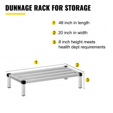 Estante de almacenamiento de aluminio VEVOR, estante de alimentos de piso comercial de 48 x 20 pulgadas, 8 pulgadas fuera del piso, estante de almacenamiento de aluminio de capacidad de 1500 libras, almacenamiento de servicio de alimentos comercial en restaurante, cocinas, tiendas
