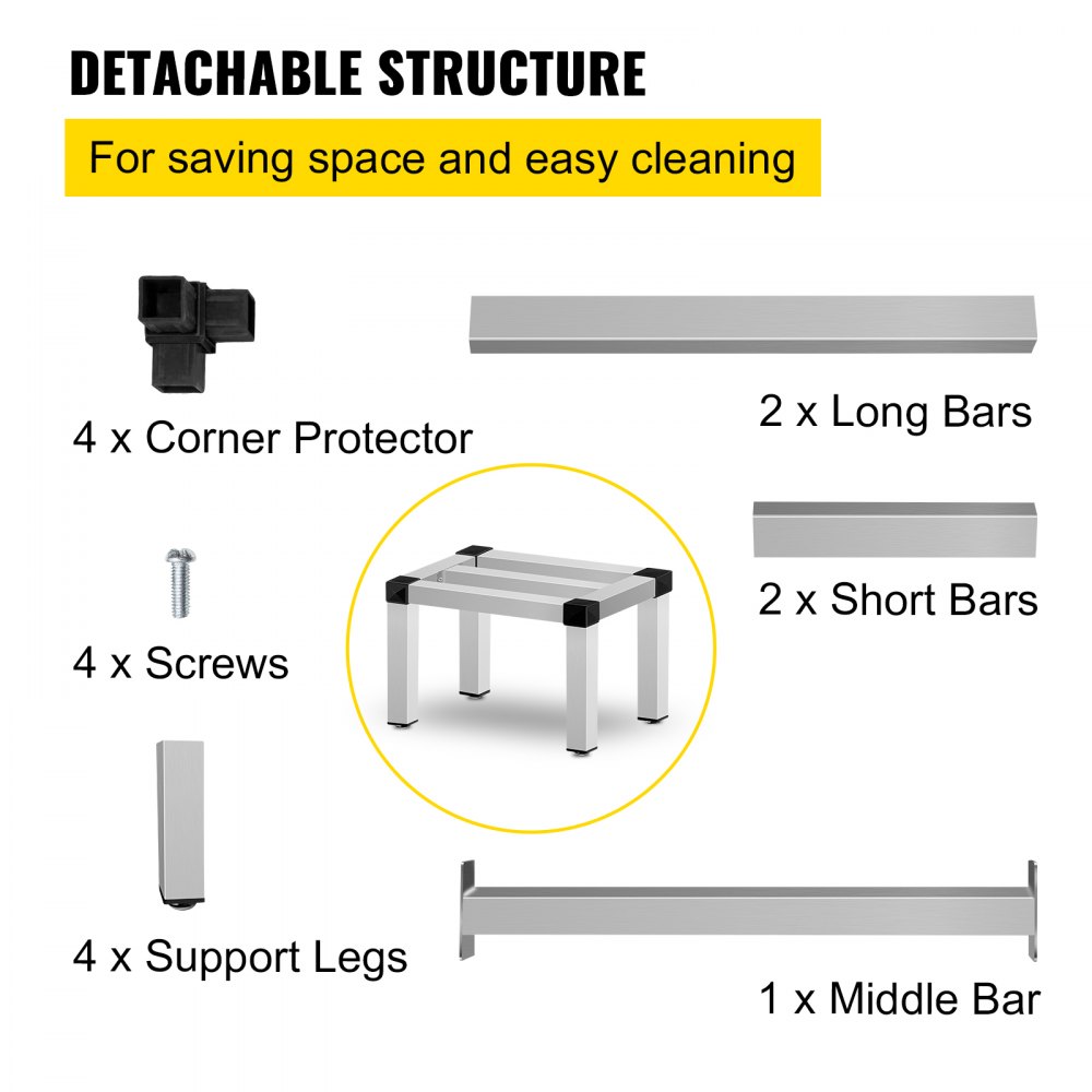 Estante de almacenamiento de aluminio VEVOR, estante de alimentos de piso comercial de 24 x 14 pulgadas, 8 pulgadas fuera del piso, estante de almacenamiento de aluminio de capacidad de 1000 libras, almacenamiento de servicio de alimentos comercial en restaurante, cocinas, tiendas