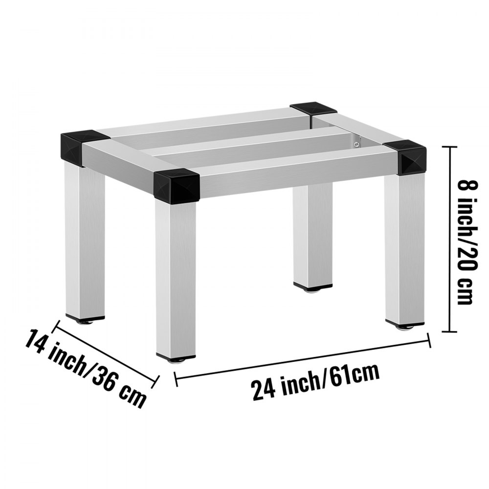 Estante de almacenamiento de aluminio VEVOR, estante de alimentos de piso comercial de 24 x 14 pulgadas, 8 pulgadas fuera del piso, estante de almacenamiento de aluminio de capacidad de 1000 libras, almacenamiento de servicio de alimentos comercial en restaurante, cocinas, tiendas