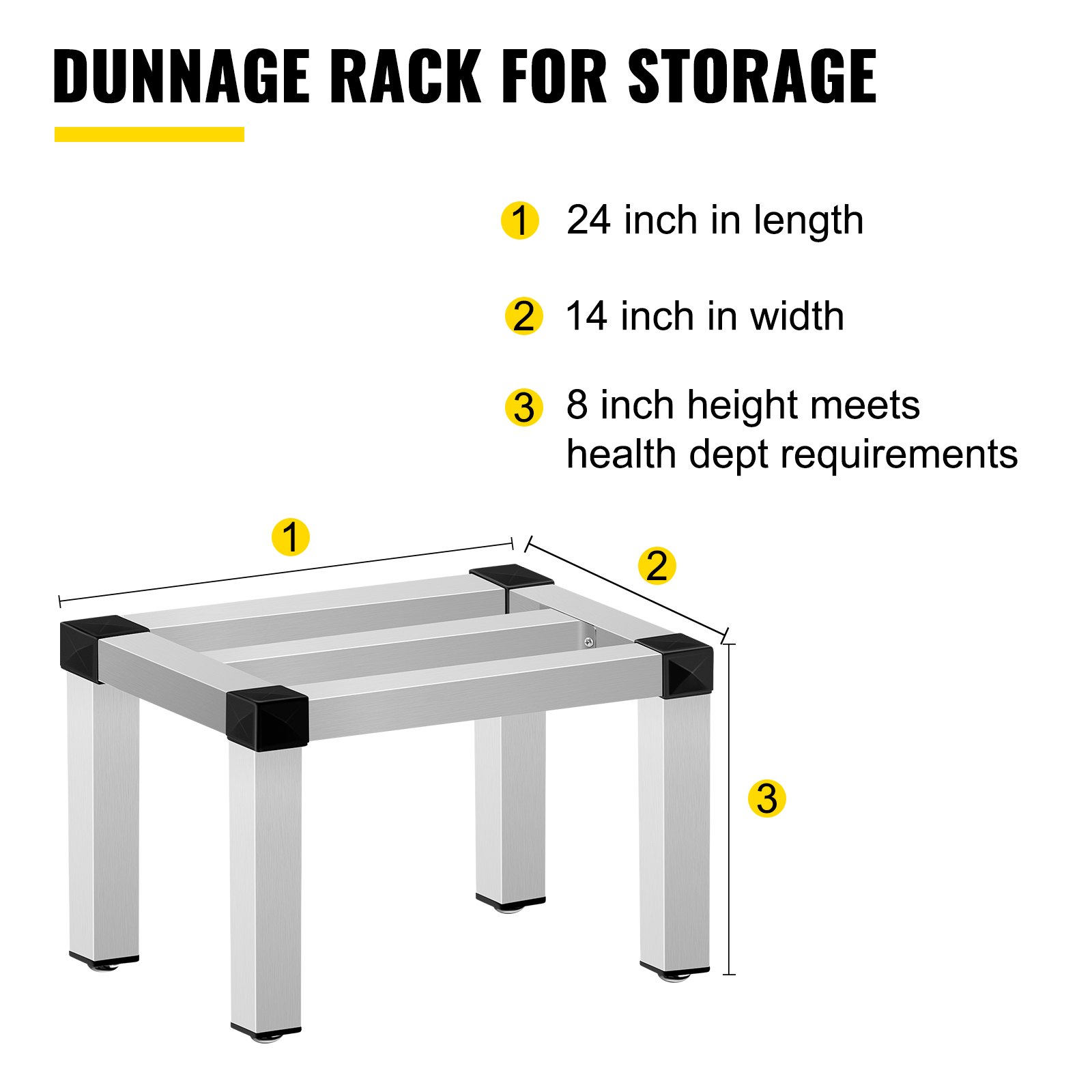 Estante de almacenamiento de aluminio VEVOR, estante de alimentos de piso comercial de 24 x 14 pulgadas, 8 pulgadas fuera del piso, estante de almacenamiento de aluminio de capacidad de 1000 libras, almacenamiento de servicio de alimentos comercial en restaurante, cocinas, tiendas