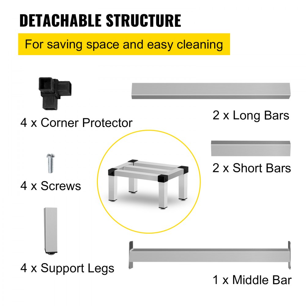 Estante de almacenamiento de aluminio VEVOR, estante de alimentos de piso comercial de 36 x 20 pulgadas, 8 pulgadas fuera del piso, estante de almacenamiento de aluminio de capacidad de 1400 libras, almacenamiento de servicio de alimentos comercial en restaurante, cocinas, tiendas