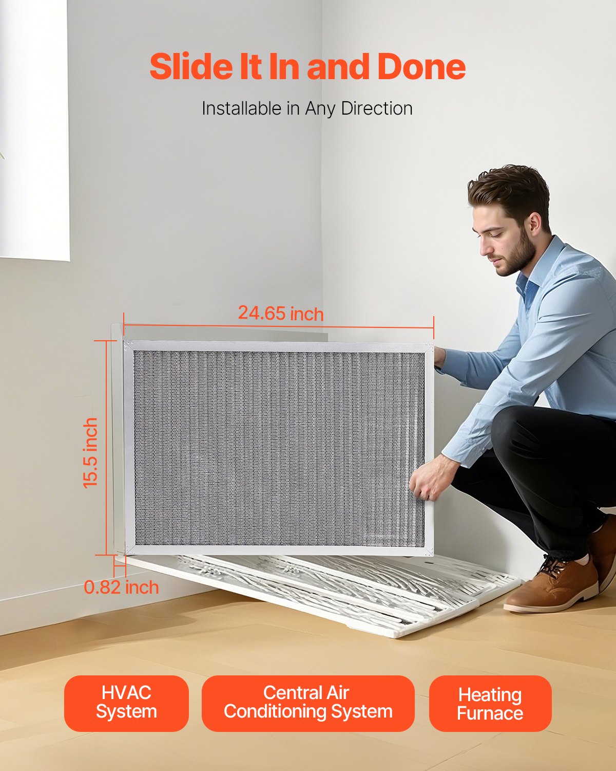 Filtro de aire electrostático VEVOR, 40,6 x 63,5 x 2,5 cm, lavable y reutilizable, de aluminio, para hornos de aire acondicionado y climatización (AC/HVAC), MERV 8 de larga duración, para uso en el hogar o la oficina (tamaño real: 39,5 x 63,5 x 2,1 cm)