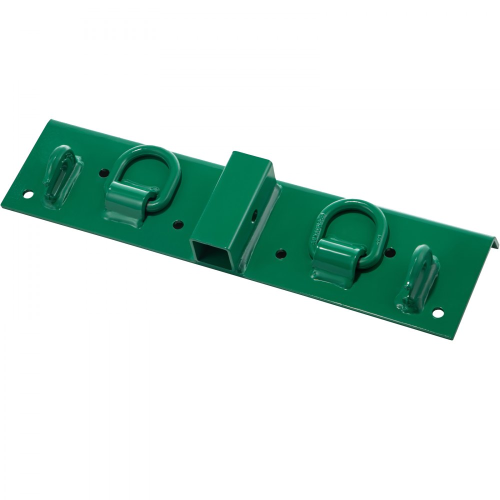 Accesorio de gancho para tractor VEVOR verde con múltiples ganchos y puntos de montaje.