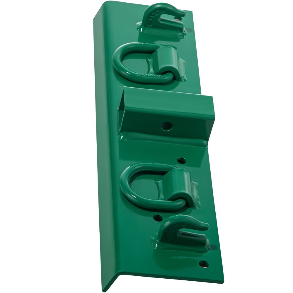 Ganchos para tractor VEVOR verdes con múltiples puntos de fijación.
