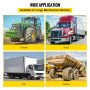 Amplios ejemplos de aplicación de los ganchos de tractor VEVOR en varios vehículos mecánicos de gran tamaño.